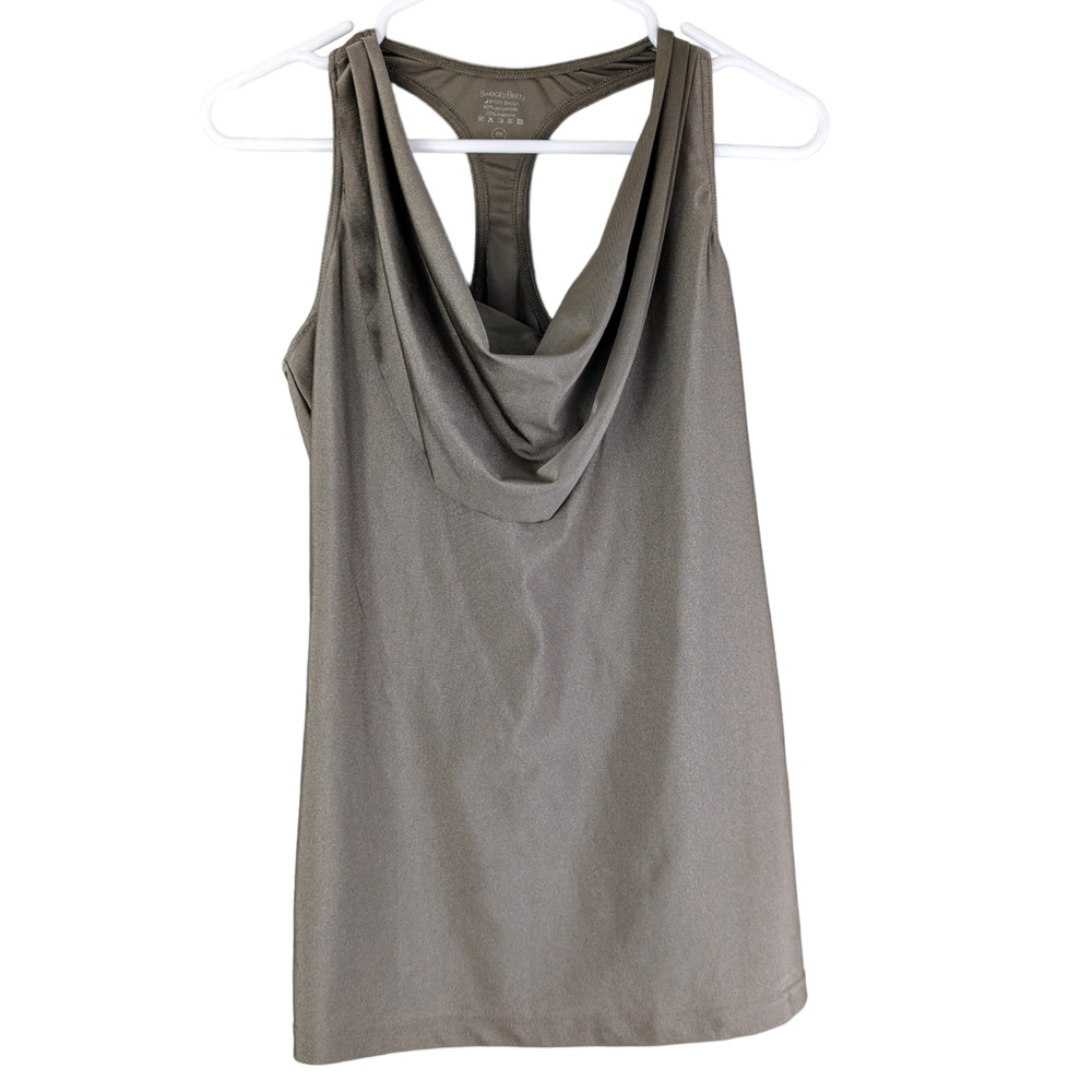 SWEATY BETTY Metallic Tan Draped Neck Workout Racerback Tank Size Medium